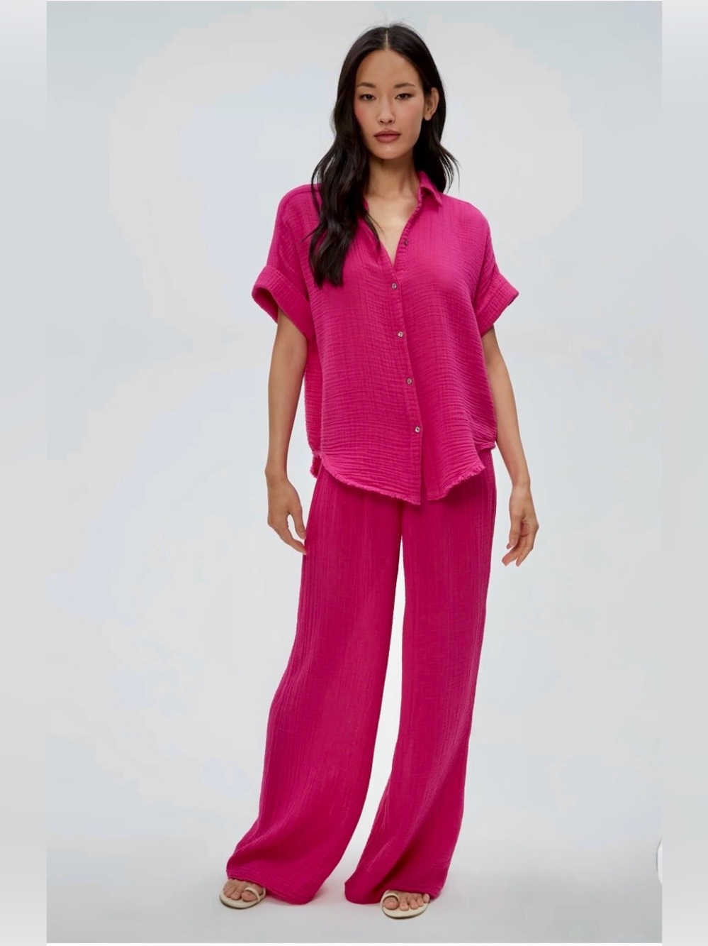 NWT MICHAEL STARS Susie Gauze Pants Wide Leg Hi Rise Pull On XL Pitaya Pink